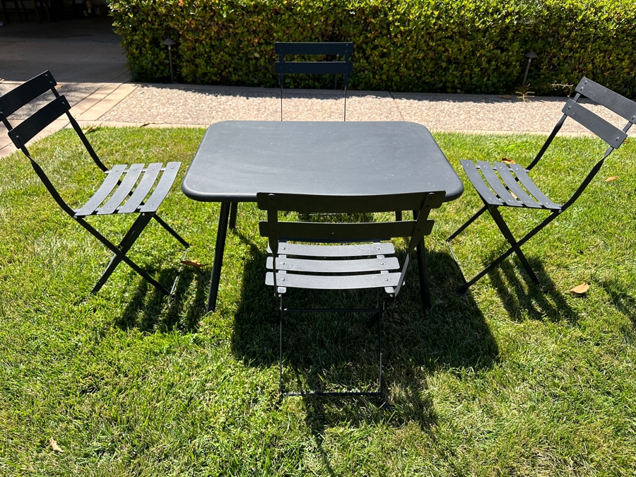 French Outdoor Metal Kid's Rectangular Bistro Garden Table 30W X 22D X 18H With Four Chairs By Fermob [Photo 3]