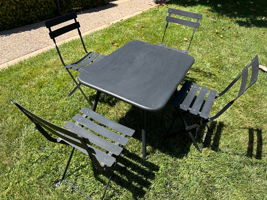 French Outdoor Metal Kid's Rectangular Bistro Garden Table 30W X 22D X 18H With Four Chairs By Fermob