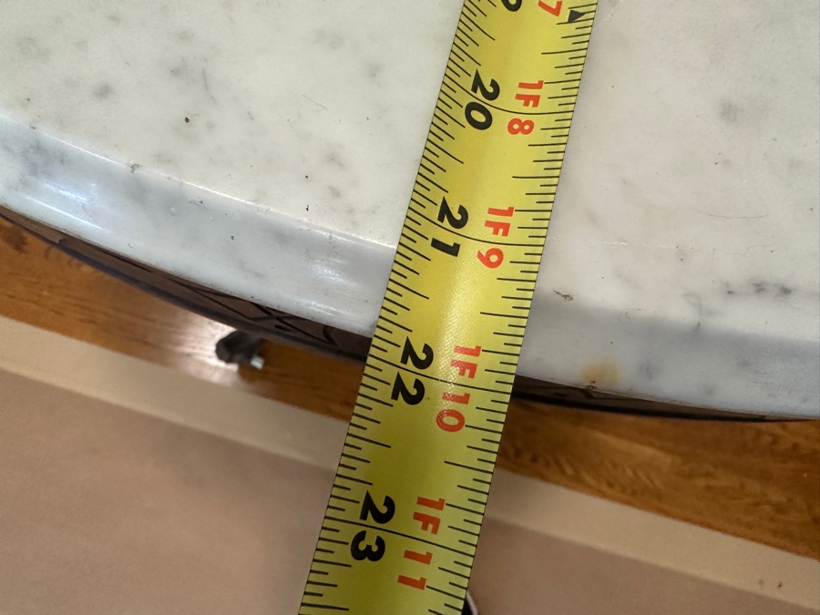 Antique Victorian Marble Top Carved Walnut Oval Parlor Table With Casters 28W X 22D X 31H [Photo 11]