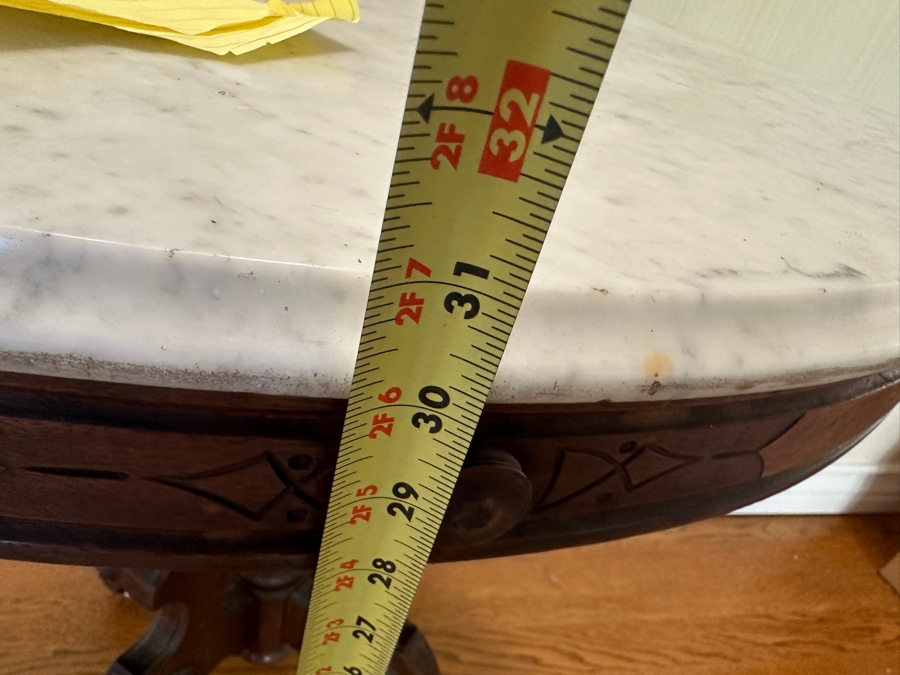 Antique Victorian Marble Top Carved Walnut Oval Parlor Table With Casters 28W X 22D X 31H [Photo 12]