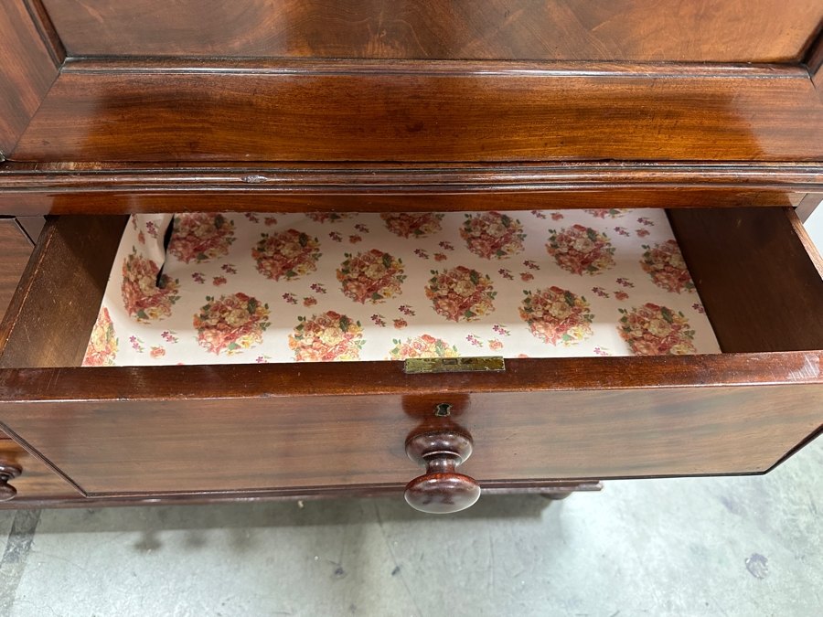 Antique Mahogany English Linen Press Cabinet Gentlemen's Dresser 55W X 21D X 81.5H [Photo 8]