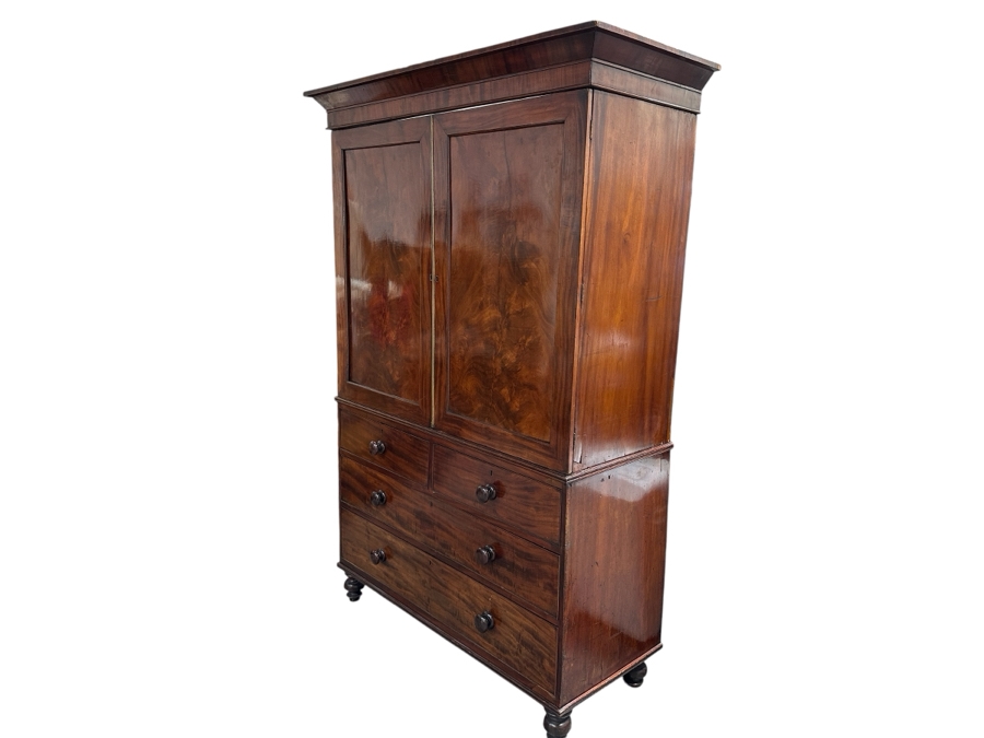 Antique Mahogany English Linen Press Cabinet Gentlemen's Dresser 55W X 21D X 81.5H [Photo 2]