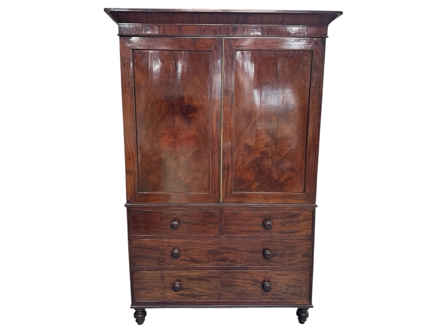 Antique Mahogany English Linen Press Cabinet Gentlemen's Dresser 55W X 21D X 81.5H [Photo 1]
