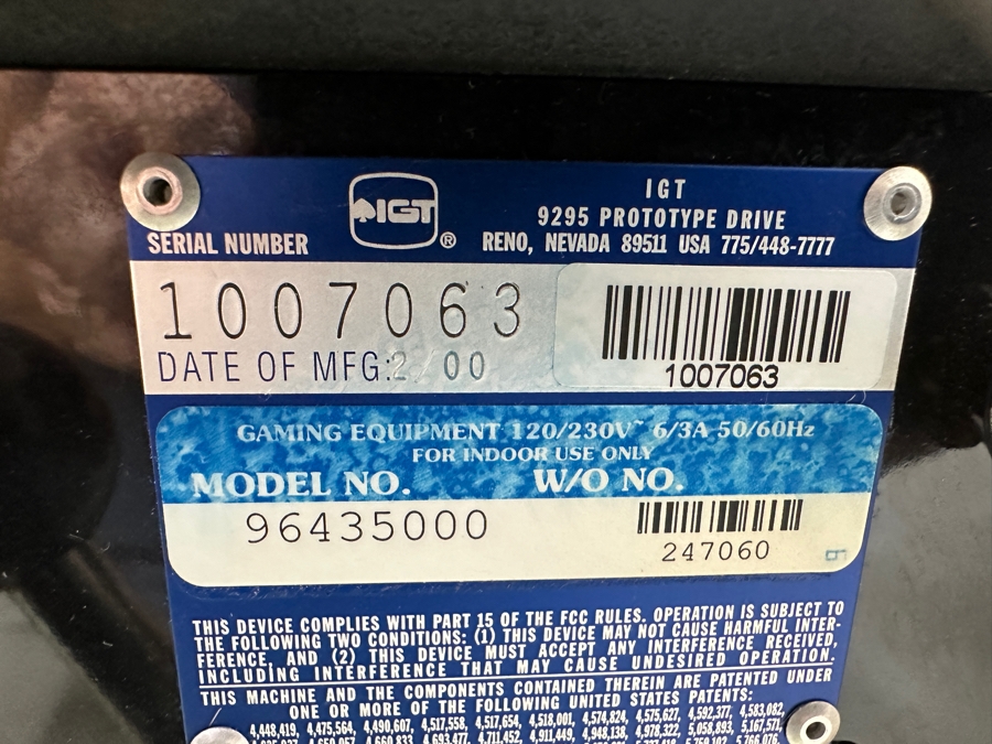 IGT Triple Bonanza Casino Slot Machine Model No 96435000 Manufactured 2/2000 With Stand On Casters 26W X 20D X 75H [Photo 11]