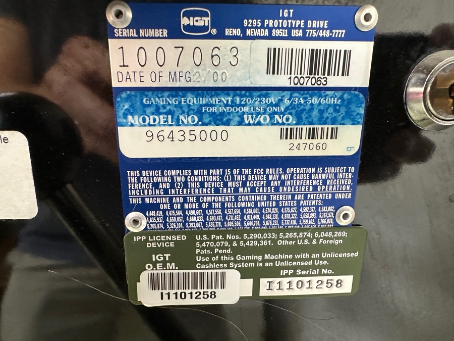 IGT Triple Bonanza Casino Slot Machine Model No 96435000 Manufactured 2/2000 With Stand On Casters 26W X 20D X 75H [Photo 10]