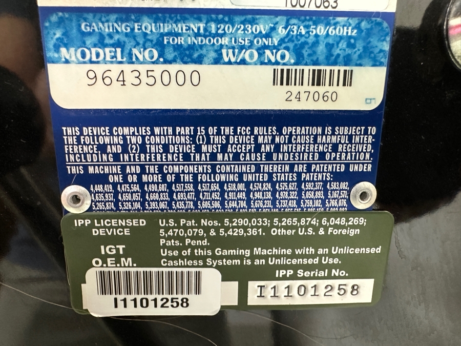 IGT Triple Bonanza Casino Slot Machine Model No 96435000 Manufactured 2/2000 With Stand On Casters 26W X 20D X 75H [Photo 12]