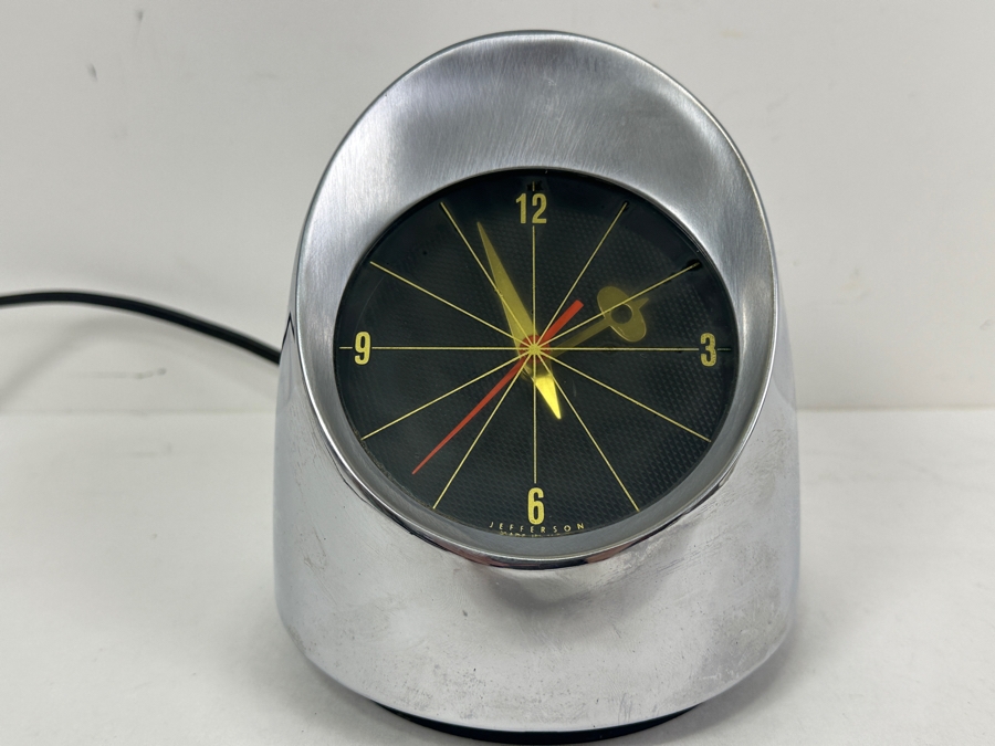 Vintage Mid-Century Modern Jefferson '500' Chrome Space Age Electronic Desk Clock Working 5.25'H [Photo 5]