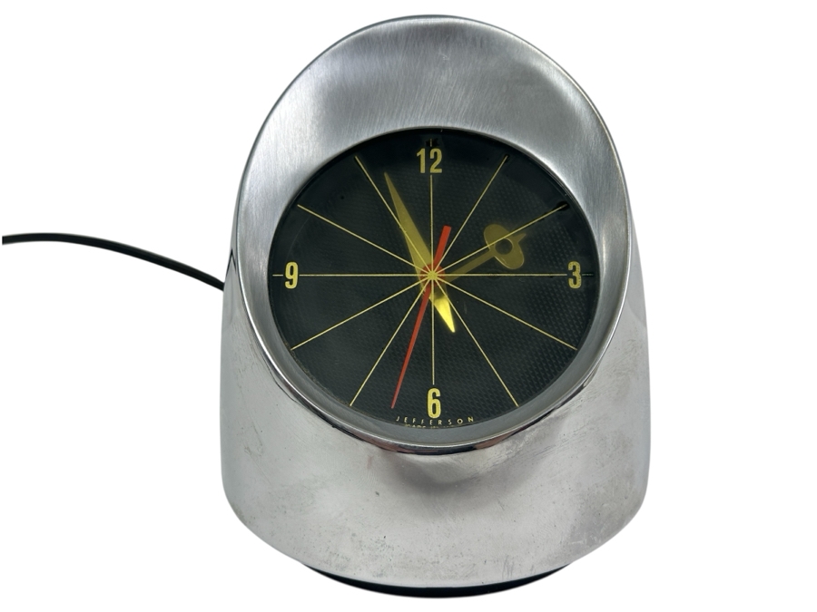 Vintage Mid-Century Modern Jefferson '500' Chrome Space Age Electronic Desk Clock Working 5.25'H