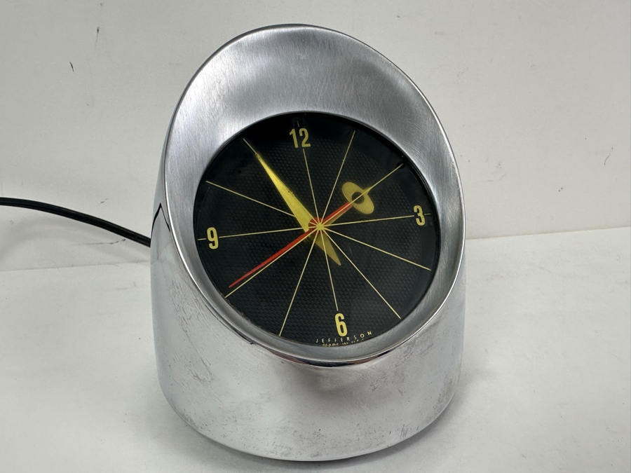 Vintage Mid-Century Modern Jefferson '500' Chrome Space Age Electronic Desk Clock Working 5.25'H [Photo 2]