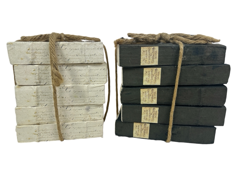Pair Of Roped Faux Decorative Books Stacks 9H [Photo 1]