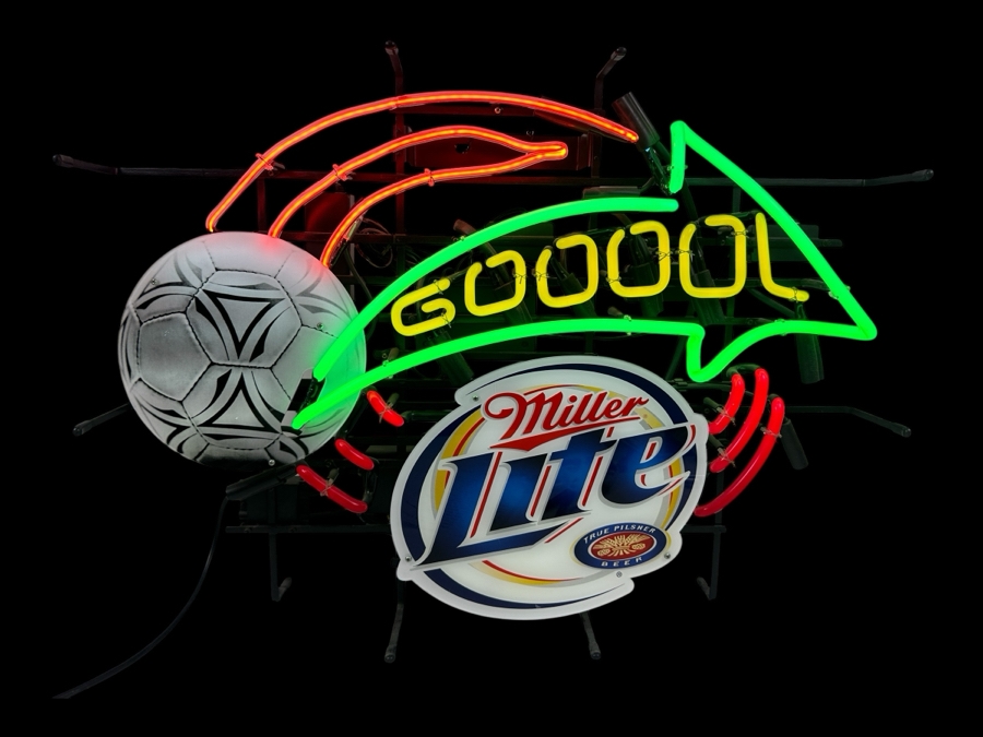 Miller Lite Beer Soccer Gooool Neon Sign 31W X 22.5H X 6D