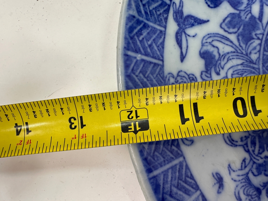 Vintage Japanese Hand Painted Blue & White Porcelain Dish Charger Plate 12.25'W [Photo 14]