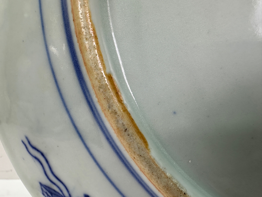 Vintage Japanese Hand Painted Blue & White Porcelain Dish Charger Plate 12.25'W [Photo 12]