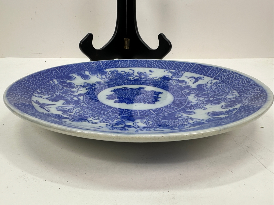 Vintage Japanese Hand Painted Blue & White Porcelain Dish Charger Plate 12.25'W [Photo 13]