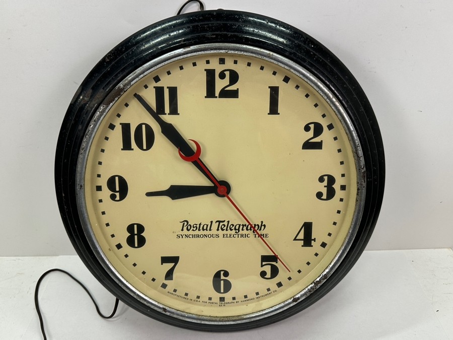 Antique Postal Telegraph Synchronous Electric Time Round Metal Wall Clock Working With Mechanical Start 20' [Photo 2]