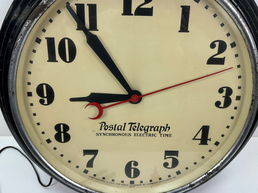 Antique Postal Telegraph Synchronous Electric Time Round Metal Wall Clock Working With Mechanical Start 20' [Photo 6]