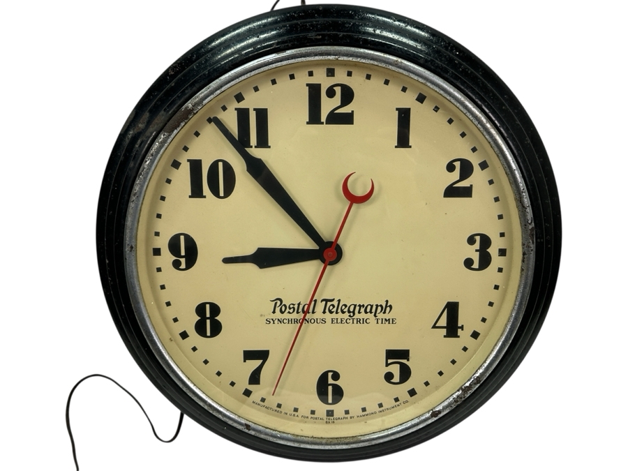 Antique Postal Telegraph Synchronous Electric Time Round Metal Wall Clock Working With Mechanical Start 20' [Photo 1]