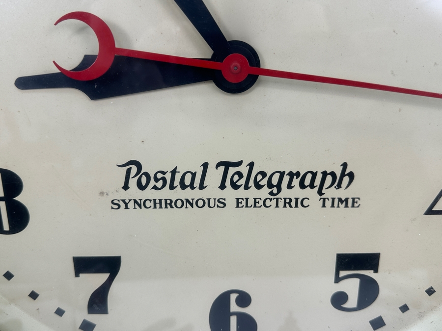 Antique Postal Telegraph Synchronous Electric Time Round Metal Wall Clock Working With Mechanical Start 20' [Photo 7]