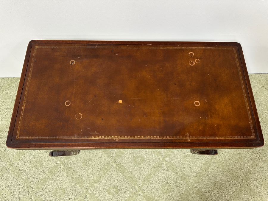 Antique Leather Top Wooden Coffee Table By B. & S. Co. Brown And Simonds Of Boston, Mass. 39.5W X 19.5D X 18H [Photo 4]