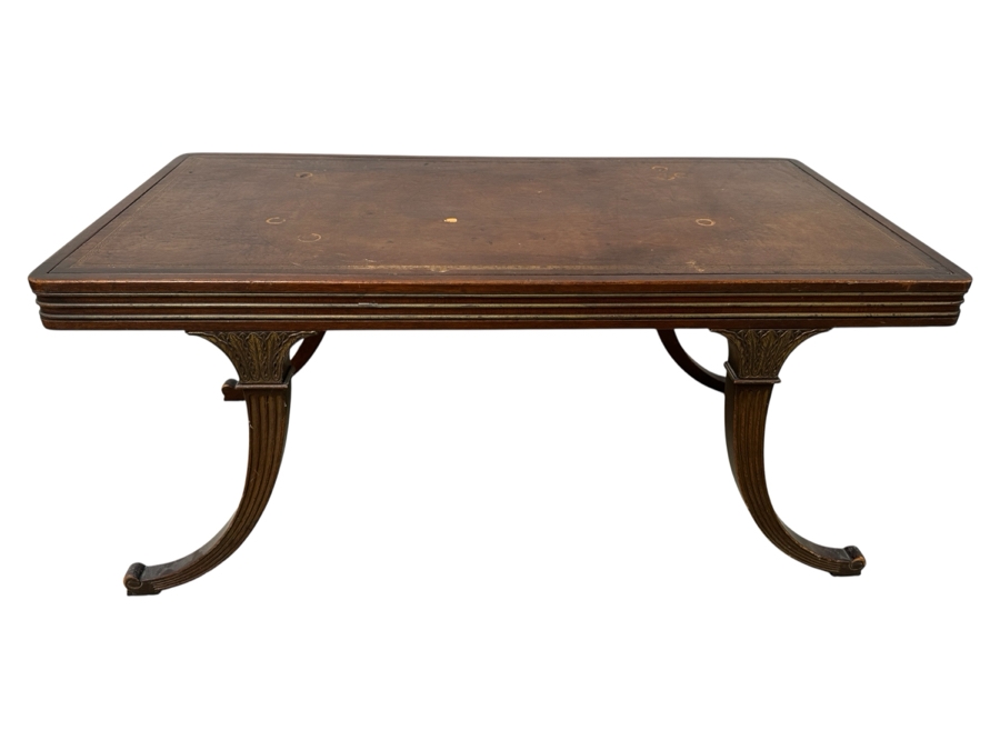 Antique Leather Top Wooden Coffee Table By B. & S. Co. Brown And Simonds Of Boston, Mass. 39.5W X 19.5D X 18H [Photo 1]
