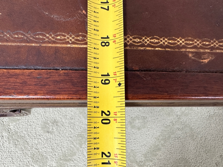 Antique Leather Top Wooden Coffee Table By B. & S. Co. Brown And Simonds Of Boston, Mass. 39.5W X 19.5D X 18H [Photo 6]