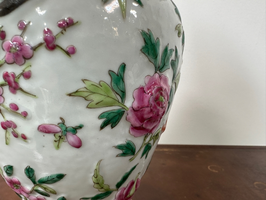 Vintage Chinese Porcelain Vase Table Lamp Featuring Birds, Flowers, Dragonflies & Fruit 24'H [Photo 7]