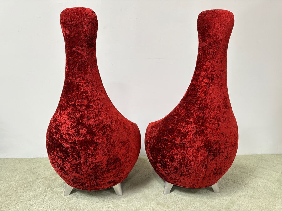 Pair Of Iconic Bretz Furniture Designer Red Velvet Lounge Chairs Made In Germany 26W X 27D X 49H [Photo 5]
