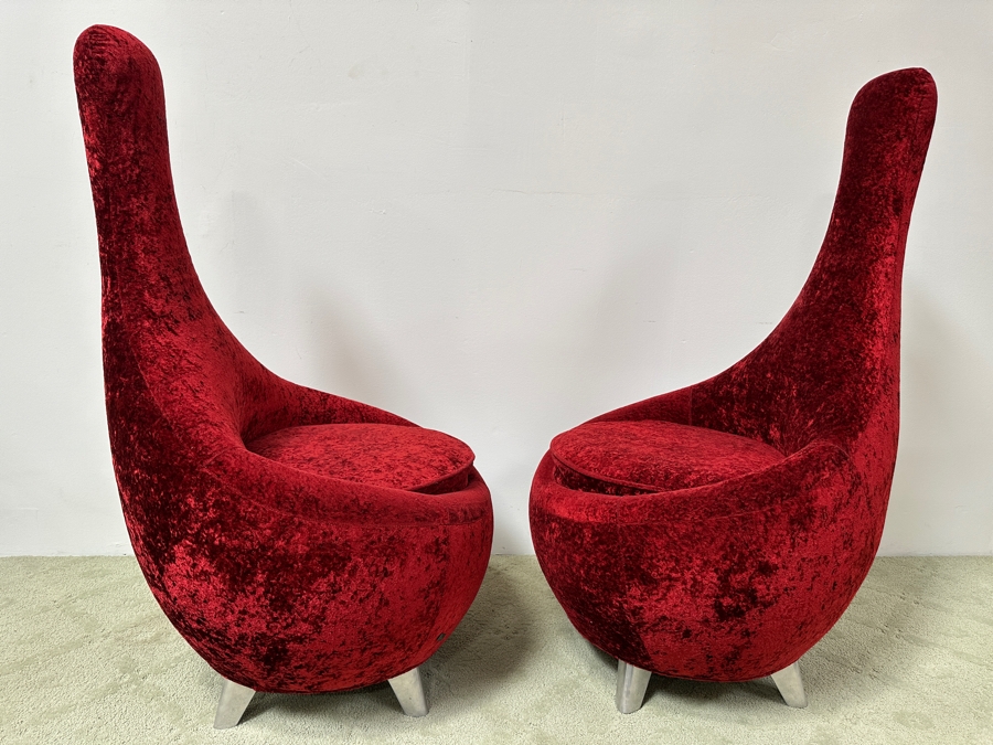 Pair Of Iconic Bretz Furniture Designer Red Velvet Lounge Chairs Made In Germany 26W X 27D X 49H [Photo 4]