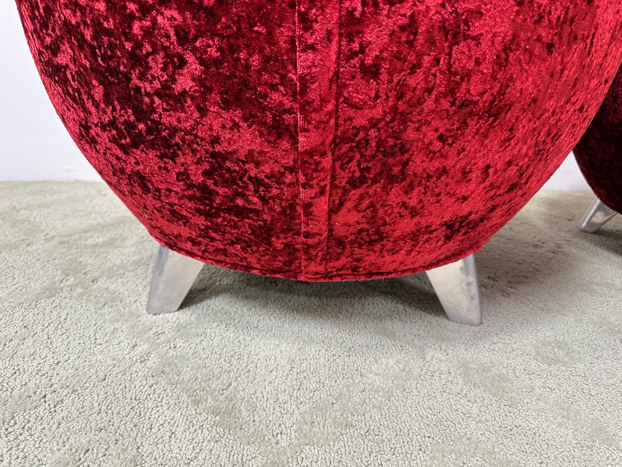 Pair Of Iconic Bretz Furniture Designer Red Velvet Lounge Chairs Made In Germany 26W X 27D X 49H [Photo 6]
