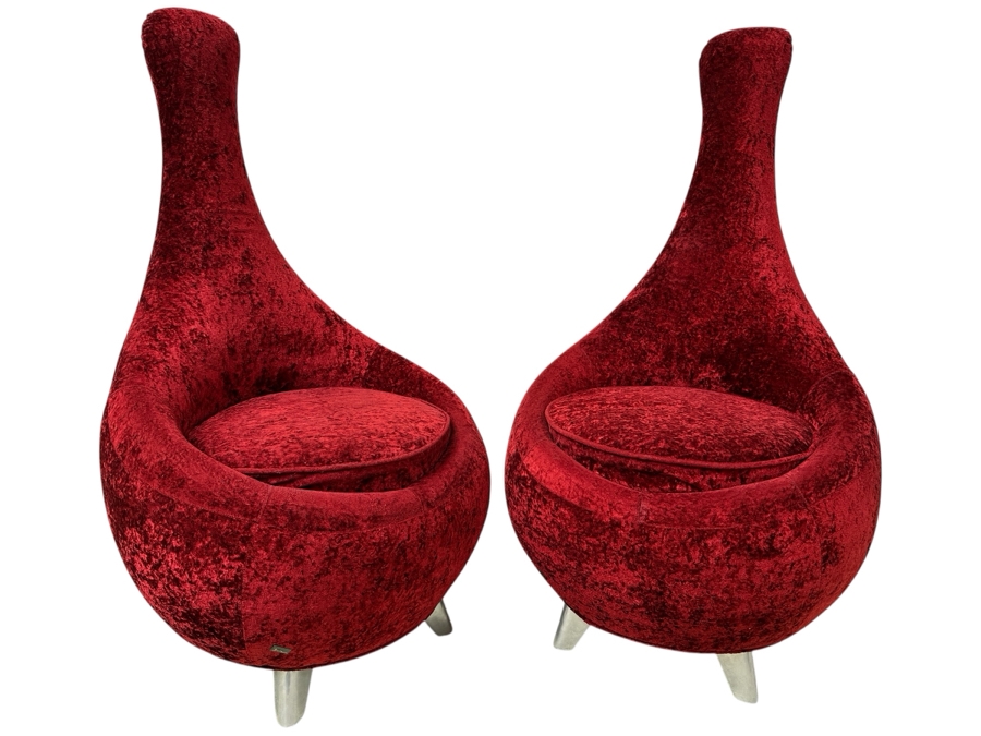 Pair Of Iconic Bretz Furniture Designer Red Velvet Lounge Chairs Made In Germany 26W X 27D X 49H