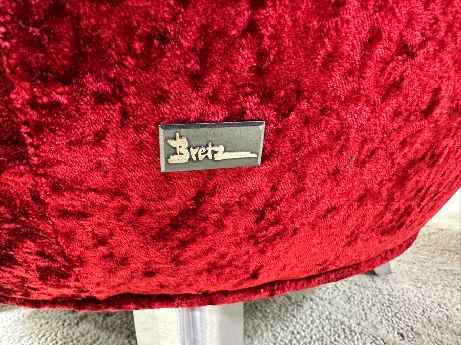 Pair Of Iconic Bretz Furniture Designer Red Velvet Lounge Chairs Made In Germany 26W X 27D X 49H [Photo 7]