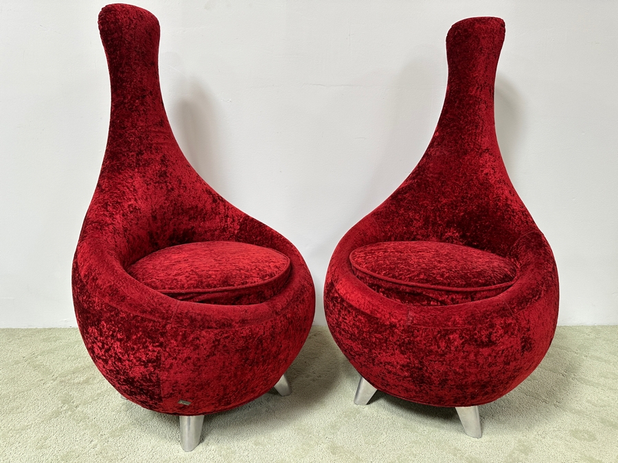 Pair Of Iconic Bretz Furniture Designer Red Velvet Lounge Chairs Made In Germany 26W X 27D X 49H [Photo 3]