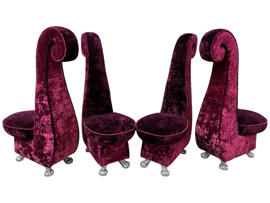 Set Of Four Iconic Bretz Furniture Designer Purple Velvet Dining Chairs Made In Germany 18W X 31D X 49H [Photo 1]