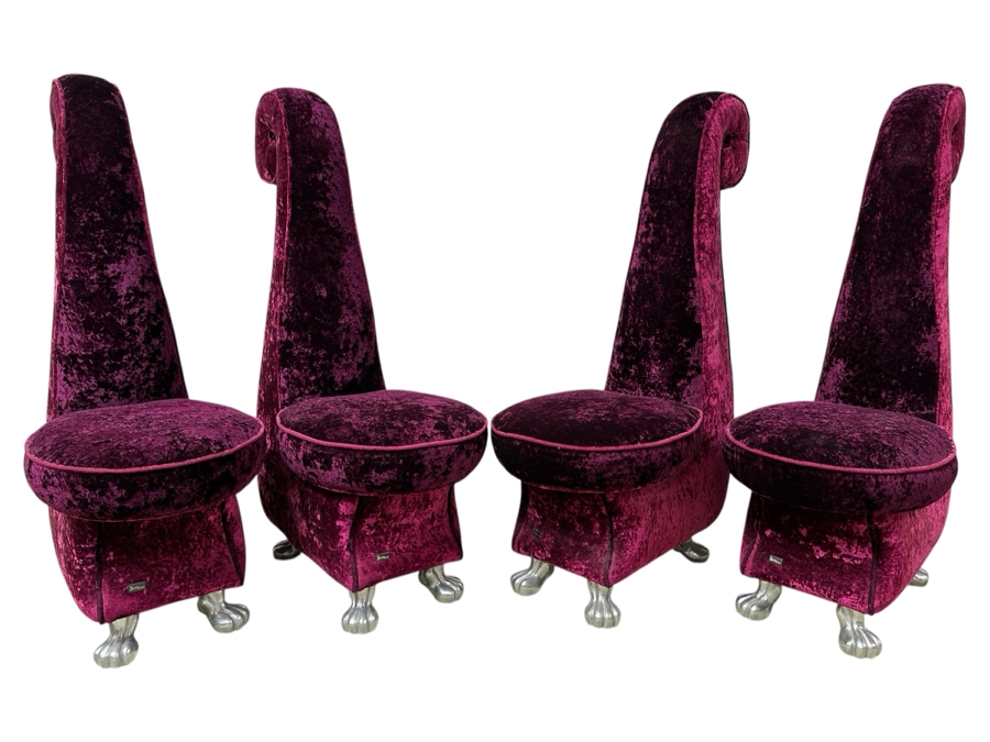 Set Of Four Iconic Bretz Furniture Designer Purple Velvet Dining Chairs Made In Germany 18W X 31D X 49H [Photo 2]