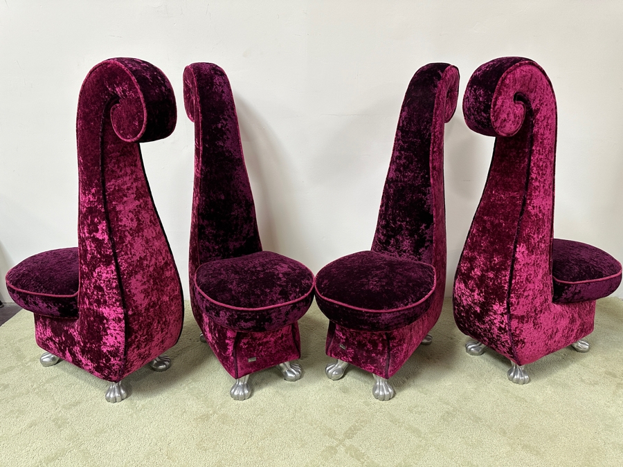 Set Of Four Iconic Bretz Furniture Designer Purple Velvet Dining Chairs Made In Germany 18W X 31D X 49H [Photo 10]