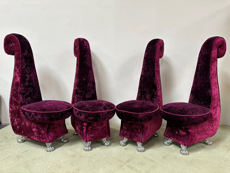 Set Of Four Iconic Bretz Furniture Designer Purple Velvet Dining Chairs Made In Germany 18W X 31D X 49H [Photo 6]