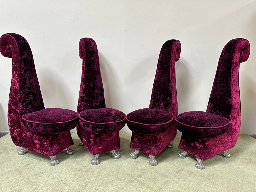 Set Of Four Iconic Bretz Furniture Designer Purple Velvet Dining Chairs Made In Germany 18W X 31D X 49H [Photo 7]