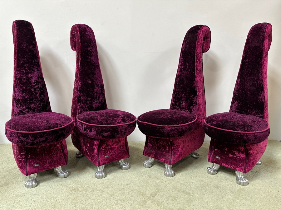 Set Of Four Iconic Bretz Furniture Designer Purple Velvet Dining Chairs Made In Germany 18W X 31D X 49H [Photo 4]