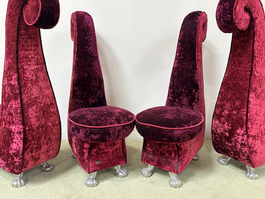 Set Of Four Iconic Bretz Furniture Designer Purple Velvet Dining Chairs Made In Germany 18W X 31D X 49H [Photo 11]