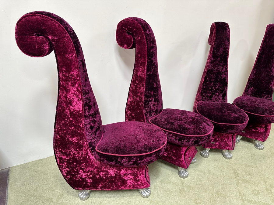 Set Of Four Iconic Bretz Furniture Designer Purple Velvet Dining Chairs Made In Germany 18W X 31D X 49H [Photo 8]