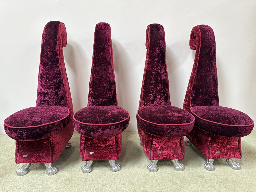 Set Of Four Iconic Bretz Furniture Designer Purple Velvet Dining Chairs Made In Germany 18W X 31D X 49H [Photo 3]