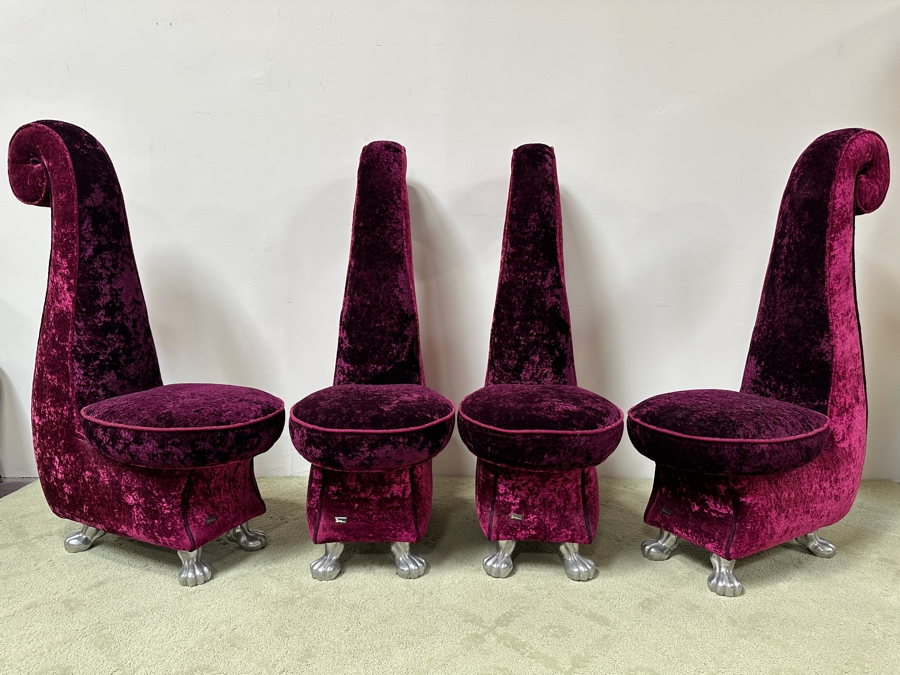 Set Of Four Iconic Bretz Furniture Designer Purple Velvet Dining Chairs Made In Germany 18W X 31D X 49H [Photo 5]