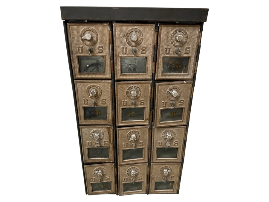 Vintage Metal American Apartment United States Post Office Box Cabinet 12W X 22H X 13D