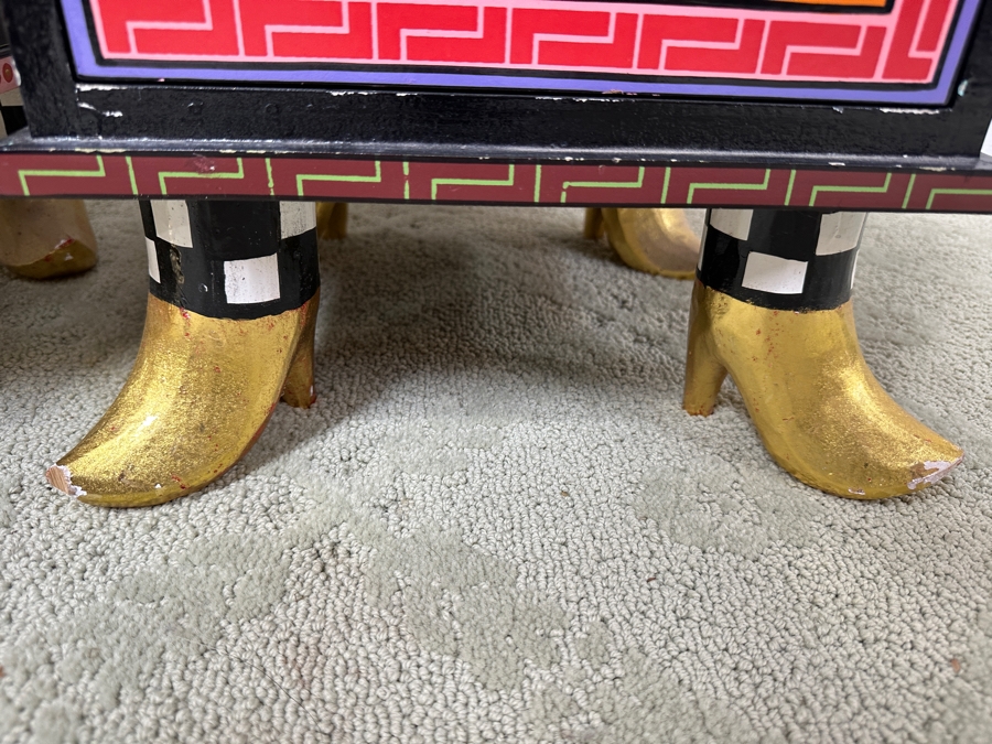 Tom's Drag Toms Company Hand Painted Pair Of Drag Chests 2 Drawers With Footed Feet 13.5W X 13.5D X 20H [Photo 6]