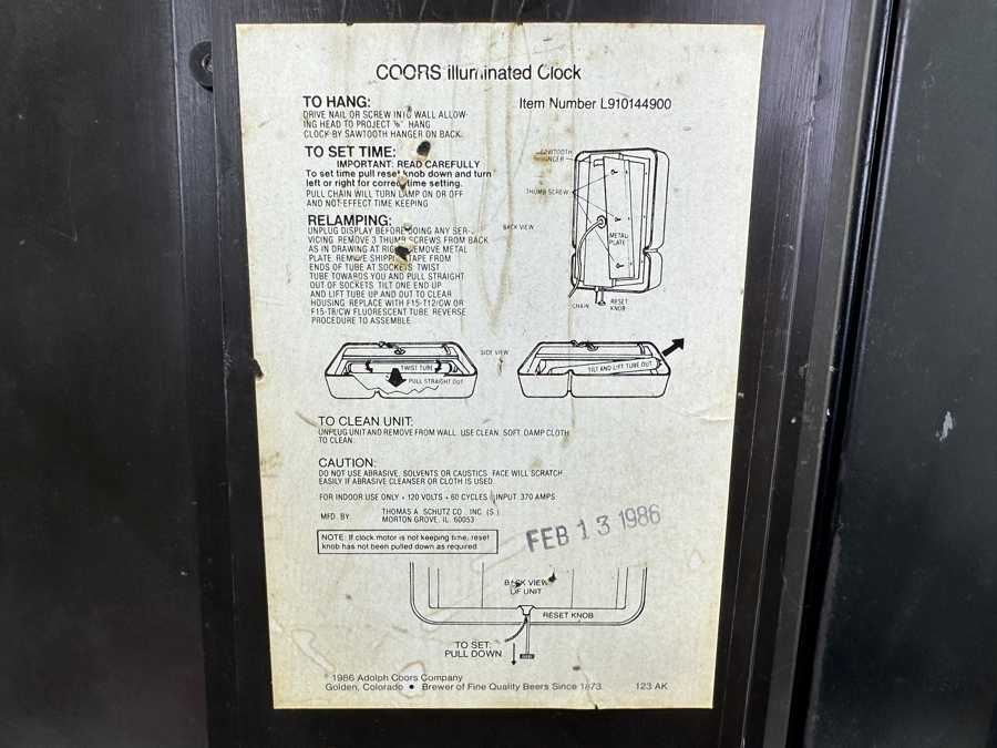 Vintage 1986 Coors Beer Advertising Wall Clock Working - Light Flickers And Needs Replacement 13.5W X 21.5H X 5D [Photo 12]