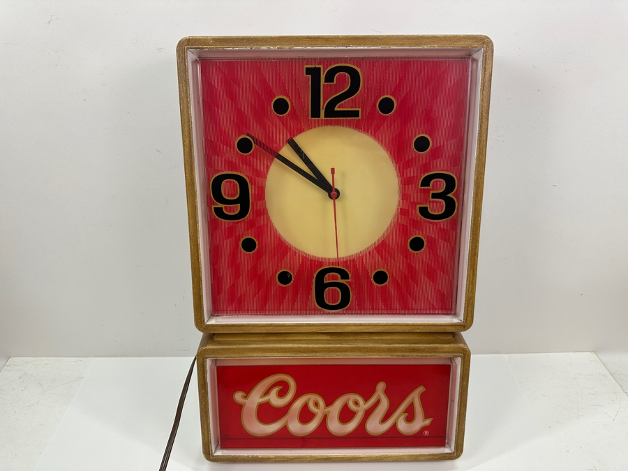 Vintage 1986 Coors Beer Advertising Wall Clock Working - Light Flickers And Needs Replacement 13.5W X 21.5H X 5D [Photo 3]