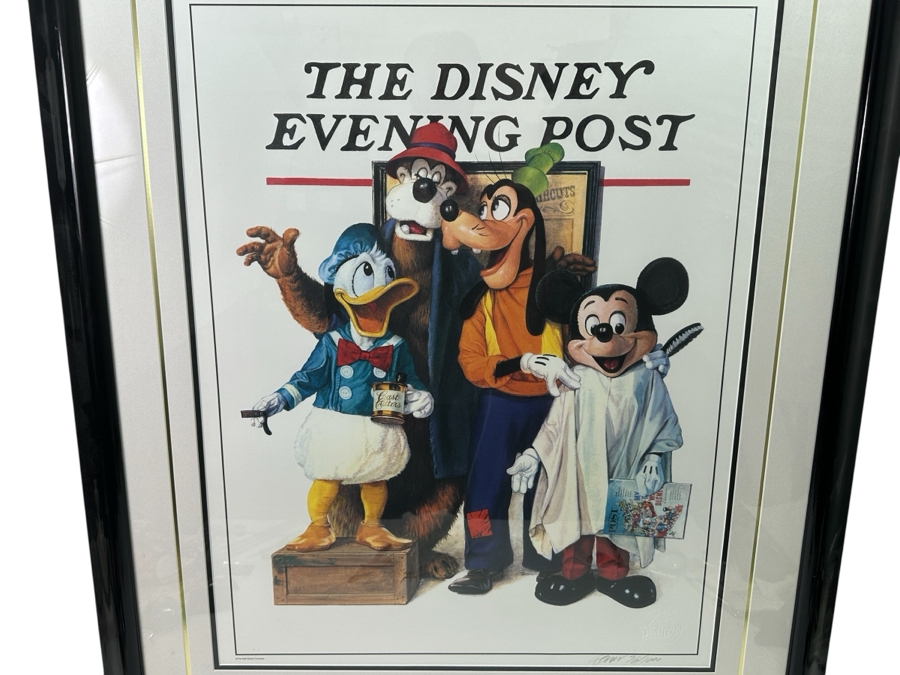 Charles Boyer (1935-2021, American) Limited Edition Artist Signed Disney Lithograph Titled 'The Barbershop Quartet - The Disney Evening Post' Featuring Mickey Mouse, Goofy, Donald Duck & Br'er Bear Numbered 76 Of 1,000 22.5 X 29 Framed 33 X 40