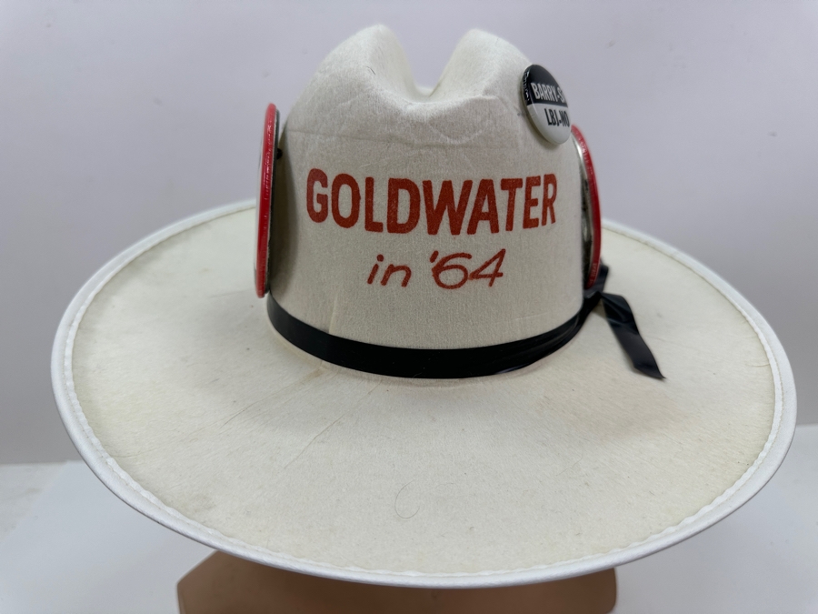Vintage 1964 Barry Goldwater Political Campaign Hat With 3 Goldwater Buttons [Photo 3]