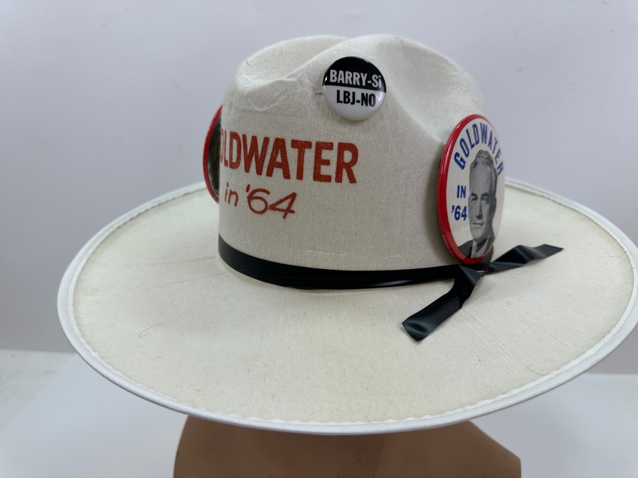 Vintage 1964 Barry Goldwater Political Campaign Hat With 3 Goldwater Buttons [Photo 2]