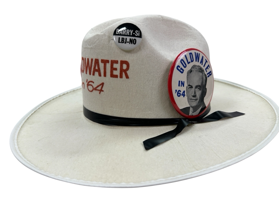Vintage 1964 Barry Goldwater Political Campaign Hat With 3 Goldwater Buttons [Photo 1]